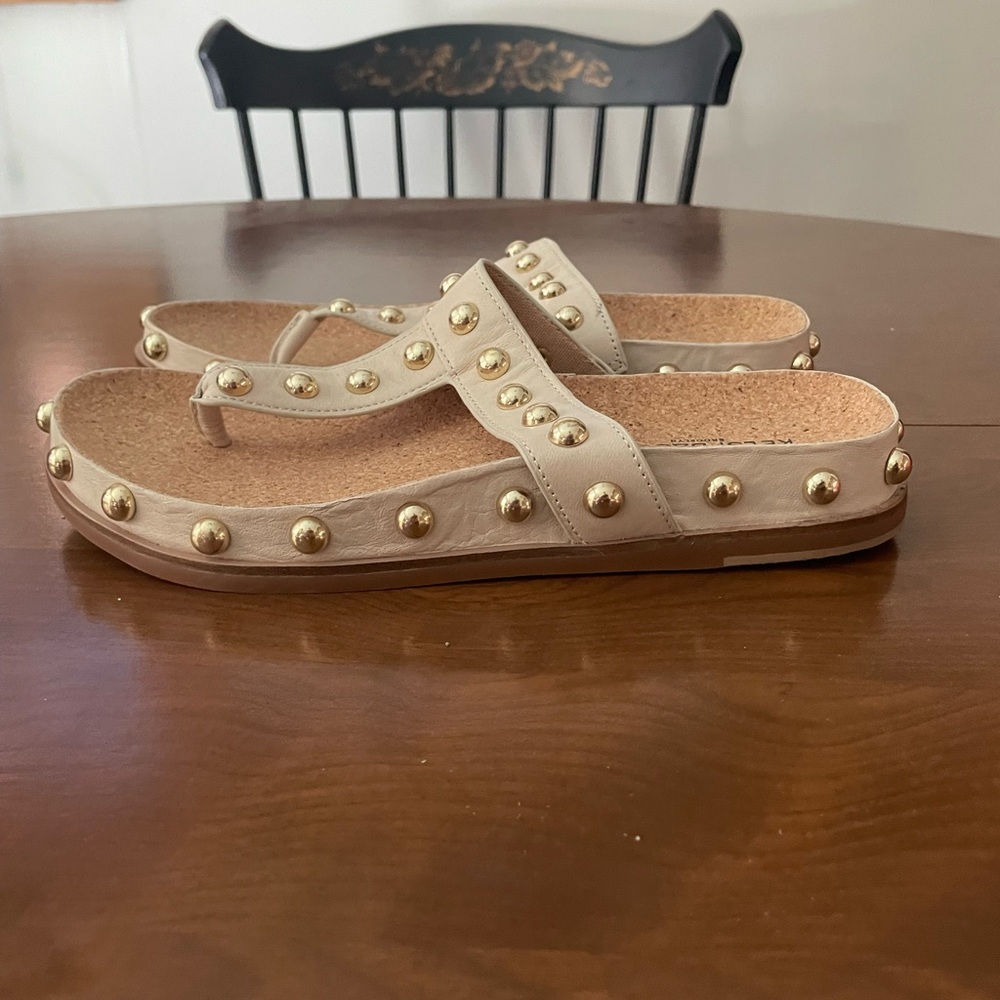 Kelsi Dagger Gold Studded Tan Sandals